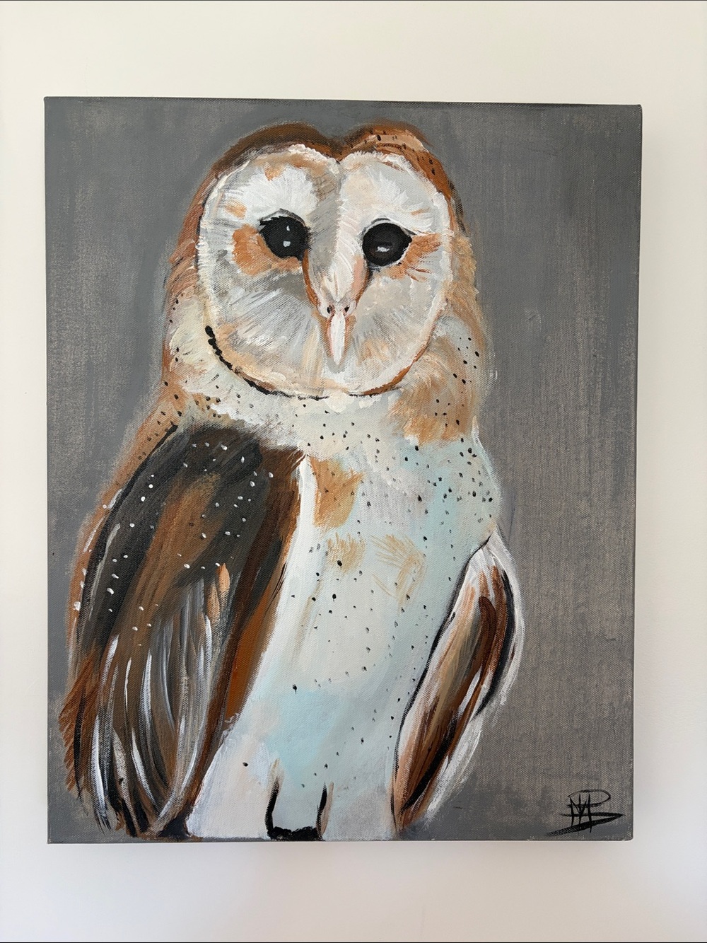 Barn Owl Canvas Art Print in Brown and White